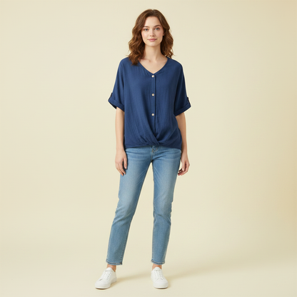 Elegant V-Neck Women's Blouse | Long Sleeve Top
