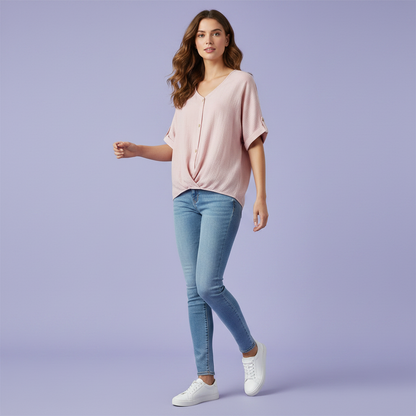 Elegant V-Neck Women's Blouse | Long Sleeve Top