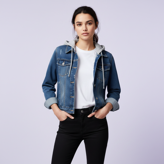 Denim Jacket with Removable Hood | Women's Jacket