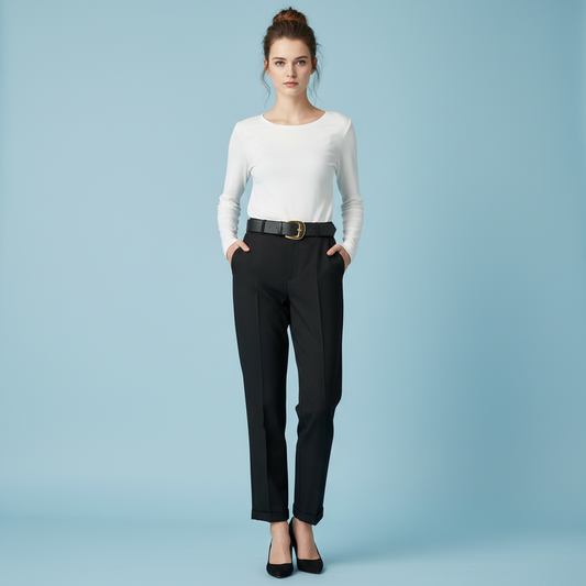 Elegant Black Pants | Women's High Waist Suit Trousers